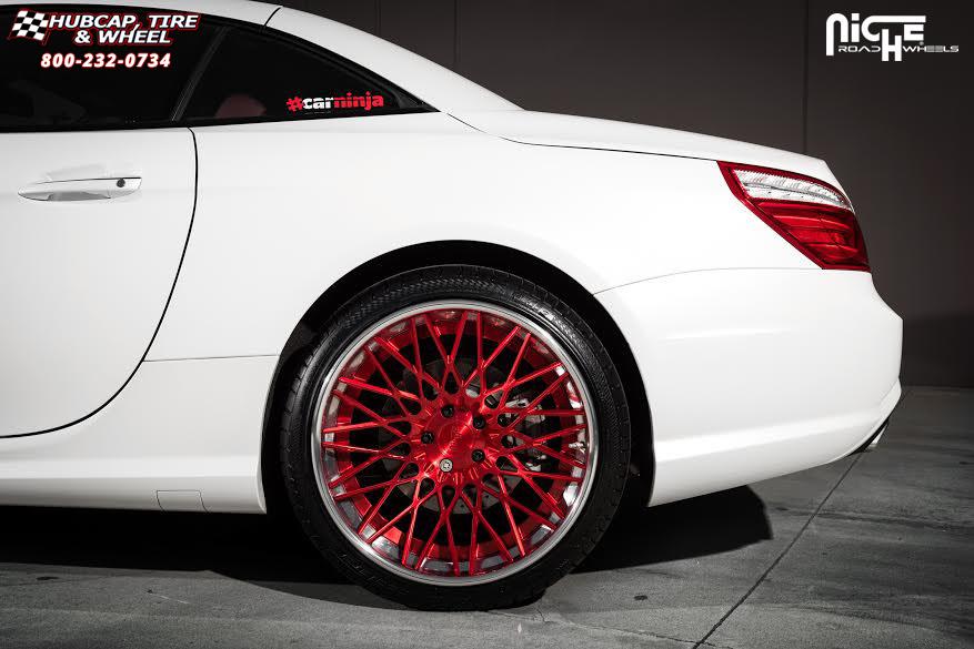 vehicle gallery/mercedes benz sl550 niche citrine  Brushed | Candy Red Tint | Polished Lip wheels and rims